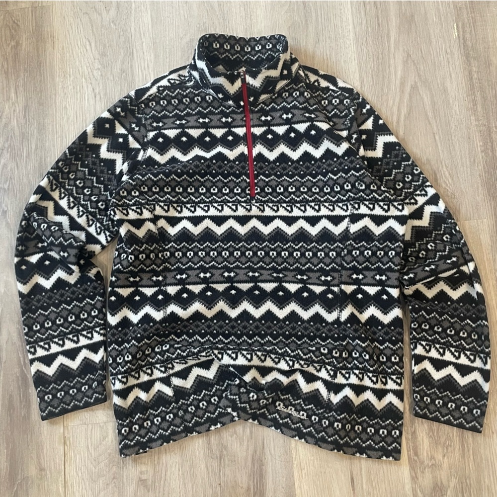 Eddie Bauer Black and White aztec Patterned quarter zip Sweatshirt sz M